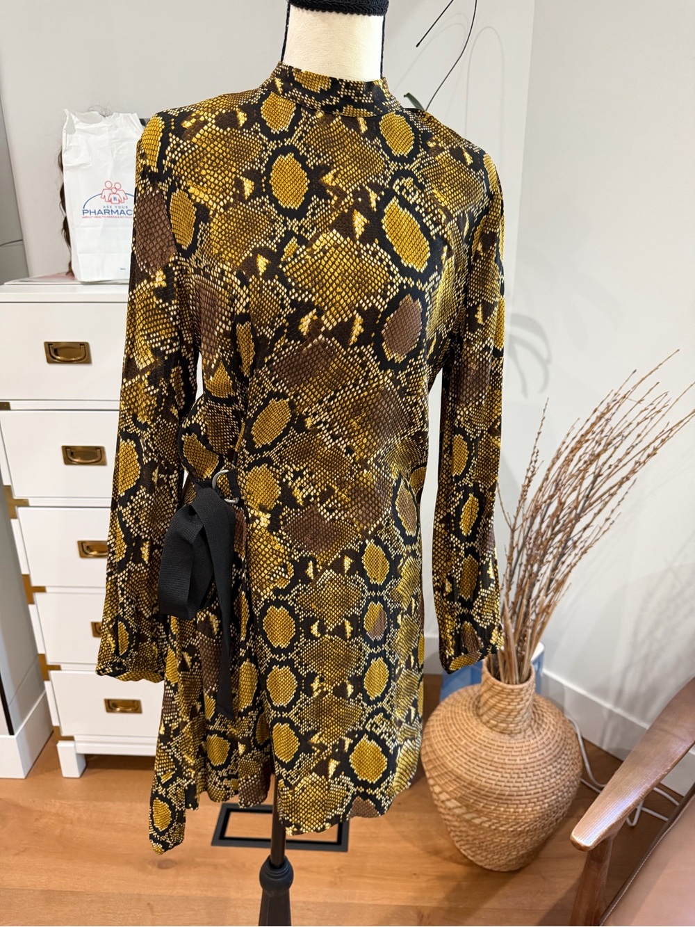 Zara Gold and Black Snake Print Mini Dress
